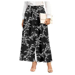 Bestbee Women's Wide Leg Palazzo Pants in Black&White Flower