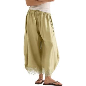 amazon, PUWEI Cropped Lace-Hem Pants