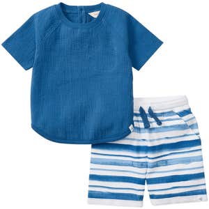 Burt's Bees Baby Watercolor Stripes Boy Top & Shorts Set