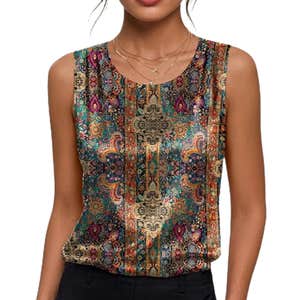 amazon, Zeagoo Satin Pleated Sleeveless Blouse