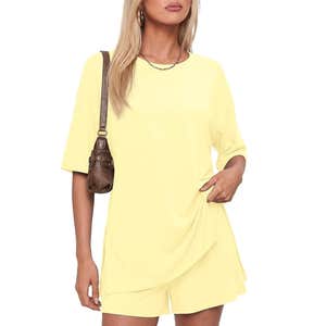 Darong Oversized Tee & Shorts Lounge Set in Light Yellow