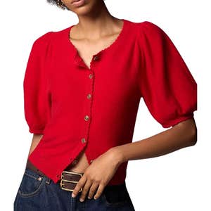 Maeve Puff-Sleeve Cashmere Cardigan Sweater