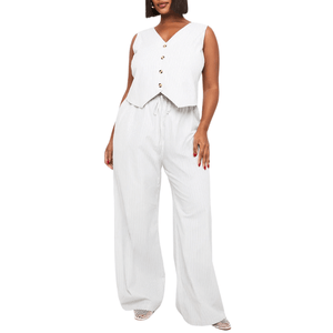 boohoo Plus Stripe Waistcoat And Wide Leg Trouser Co-Ord