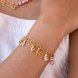 Theo Grace Letter Charm Bracelet for Girls in Gold Plating