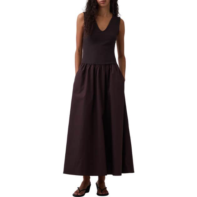 gap, Gap Mixed Media Drop-Waist Maxi Dress