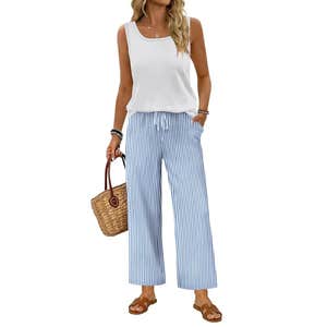 WIHOLL Two Piece Set 2-blue Vertical Stripes