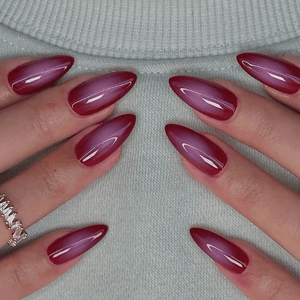 Pink Aurora Ombre Press On Nails: Y2K Chrome Gel Nails