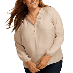 Maurices Plus Size Striped Henley V Neck Blouse