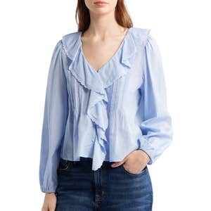 nordstrom, Madewell Lace Insert Ruffled Pintuck Long Sleeve Top