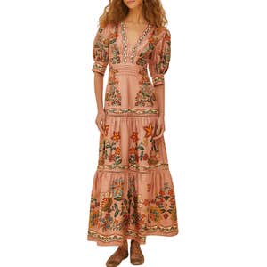 FARM Rio Pink Garden Delight Short Sleeve Maxi Dress