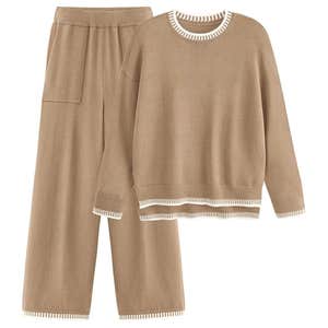 PRETTYGARDEN Knit Sweater & Wide Leg Pants Loungewear Set