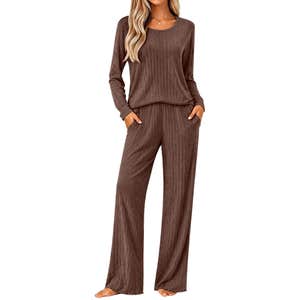 Ekouaer Lounge Sets for Women Ribbed Knit Long Sleeve