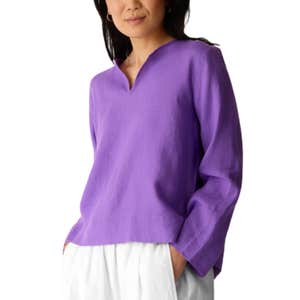 Eileen Fisher Organic Handkerchief Linen Split Neck Top