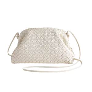 Quince Italian Leather Handwoven Pouch Crossbody Clutch in Bone
