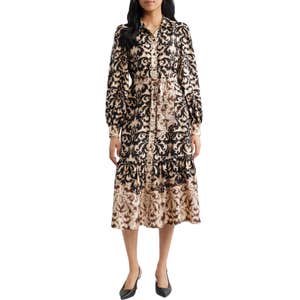 Nordstrom; Julia Jordan Print Tie Waist Midi Shirtdress against a whit background