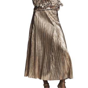 By Anthropologie Metallic Pleated Midi Skirt