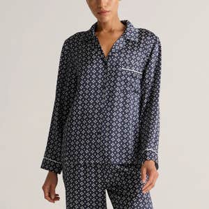 100% Washable Silk Satin Pajama Long Sleeve Top in Toasted Almond