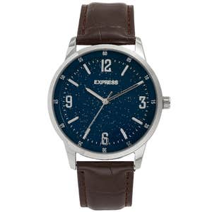 Express Blue Faced Brown Faux Leather Watch