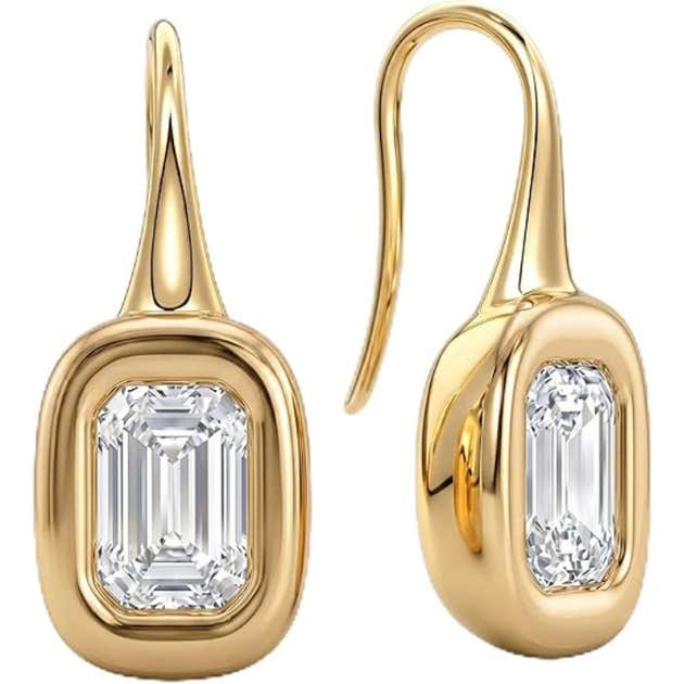 amazon, Coolkin 14K Gold & Silver Plated Trendy Bezel Set Cubic Zirconia Drop Earrings