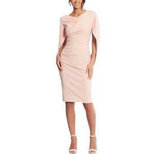 Betsy & Adam Cape Sleeve Crepe Sheath Dress