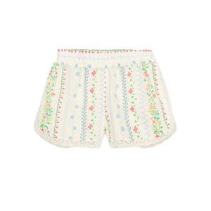 zara, ZARA Floral Print Linen Blend Shorts With Lace Trim