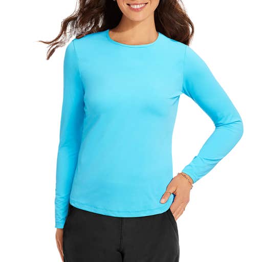 landsend, Lands' End Crew Neck Long Sleeve Rash Guard UPF 50 Swim Tee