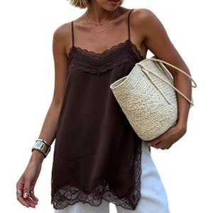 amazon, Yuemengxuan Y2k Chiffon Lace Trim Cami Top