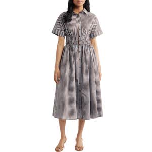 nordstrom, En Saison Stripe Short Sleeve Cotton Blend Midi Shirtdress