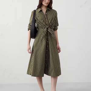 Banana Republic Factory Cuffed Tie-Front Midi Shirtdress