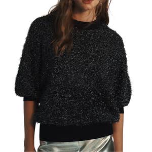 Maeve The Violette Short-Sleeve Tinsel Sweater 