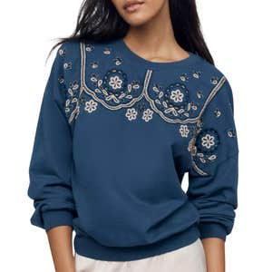 anthropologie, By Anthropologie 100% Cotton Embroidered Sweatshirt
