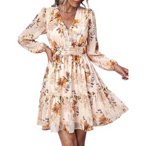 amazon, PRETTYGARDEN Floral Long Sleeve Mini Dress