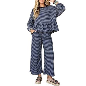 amazon, APAFES Gingham 2 Piece Lounge Matching Pants Set