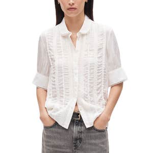 J.Crew; Lace-Trim Button-Up Top In Crepe De Chine