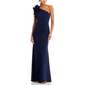 AQUA One Shoulder Ruffle Crepe Gown