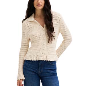 Pointelle-Knit Peplum Cardigan in 100% Cotton