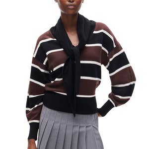 J.Crew; Cashmere Striped V-Neck Sweater with Removable Scarf
