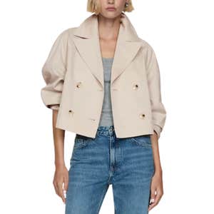 Mango Double-breasted cropped trench coat