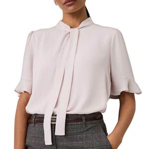ann taylor, Ann Taylor Ruffle Trim Bow Blouse