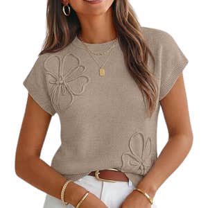 amazon, MEROKEETY Fall Floral Short Sleeve Sweater