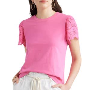 nordstrom, Caslon Eyelet Sleeve Mixed Media T-Shirt Caslon