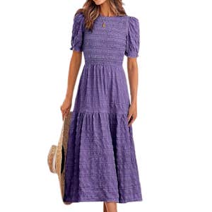 amazon, dowerme Summer Casual Puff Short Sleeve Crewneck Sundress