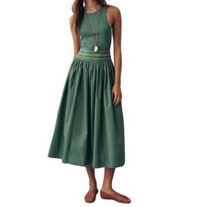 By Anthropologie Banded Twofer Midi Dress in Green