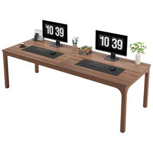 matte brown rectangle wooden computer desk on white background