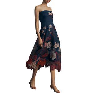 anthropologie, Maeve Strapless Floral Chiffon Midi Dress