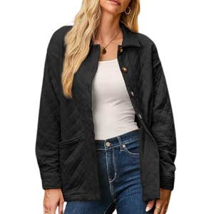 amazon, Dokotoo Quilted Casual Lightweight Button Down Collared Long Sleeve Coat with Pockets