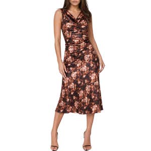 nordstrom rack, bebe Floral Cowl Neck Sleeveless Satin Midi Dress