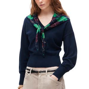 J.Crew; Cashmere Striped V-Neck Sweater with Removable Scarf