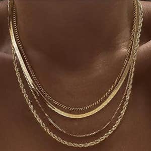 amazon, Tewiky Layered 14k Gold Plated Chain Necklace Set