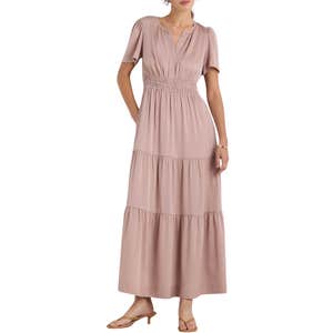quince, Quince Washable Stretch Silk Tiered Maxi Dress